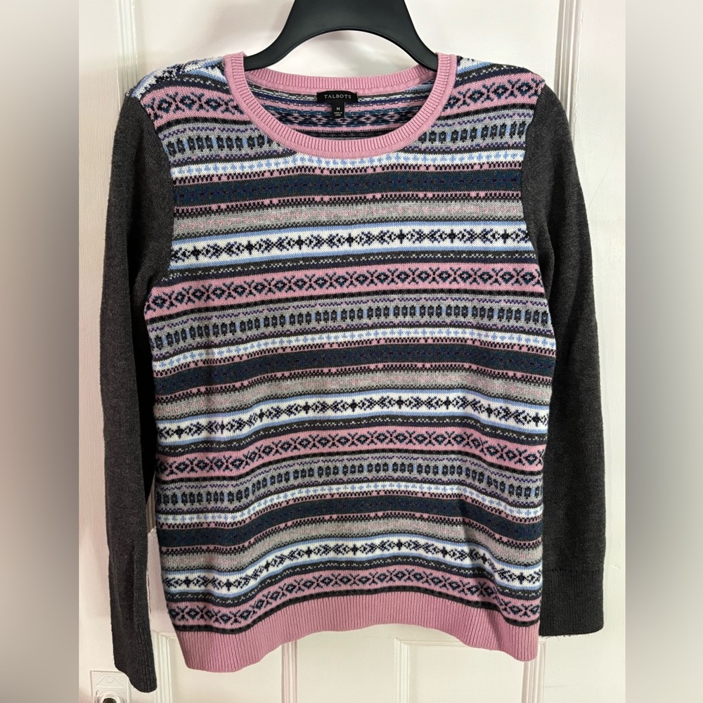 Talbots Patterned Stripe Pullover Sweater Gray Pi… - image 1